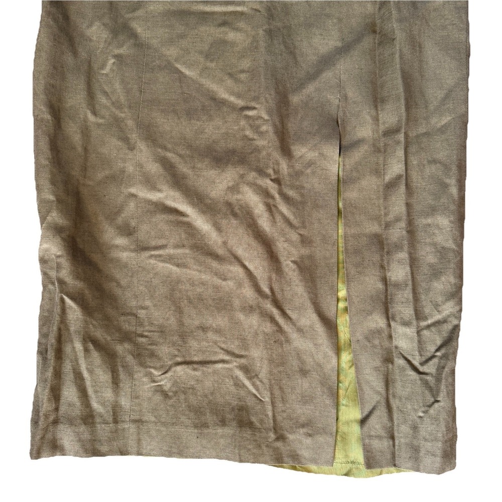 Vintage Gantos Linen Halter Midi Dress Olive Green Minimalist 90s 14 Resortwear - Picture 4 of 12